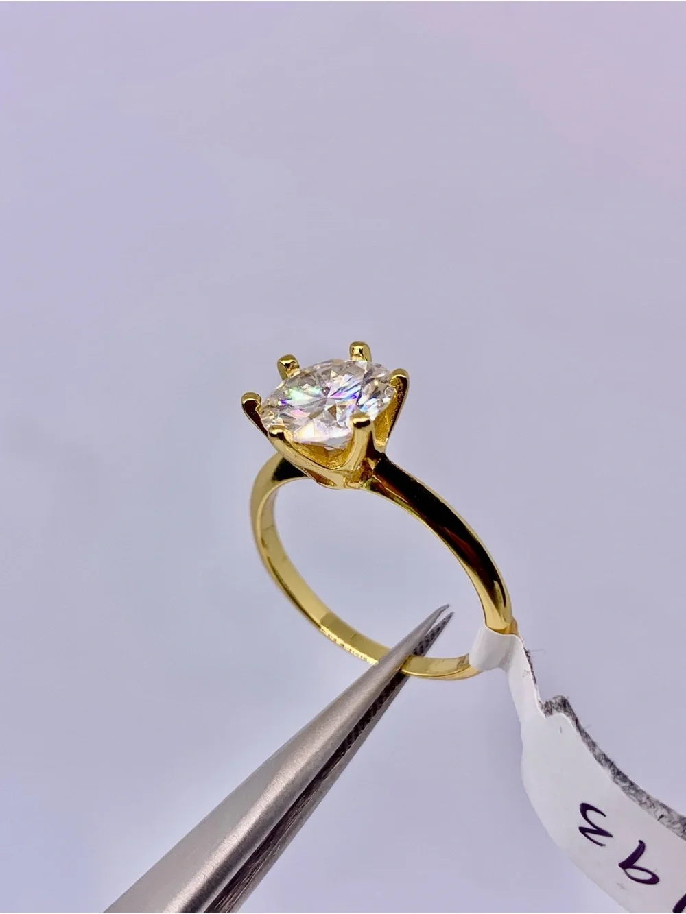 Gold Solitaire Moissanite Ring 925 Yellow Gold Finish 3 Ct Brilliant Round GRA